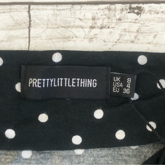 NEW! PRETTYLITTLETHING Women Black Polka Dot Print Long Sleeve Mini Dress Sz 4 - Picture 5 of 14